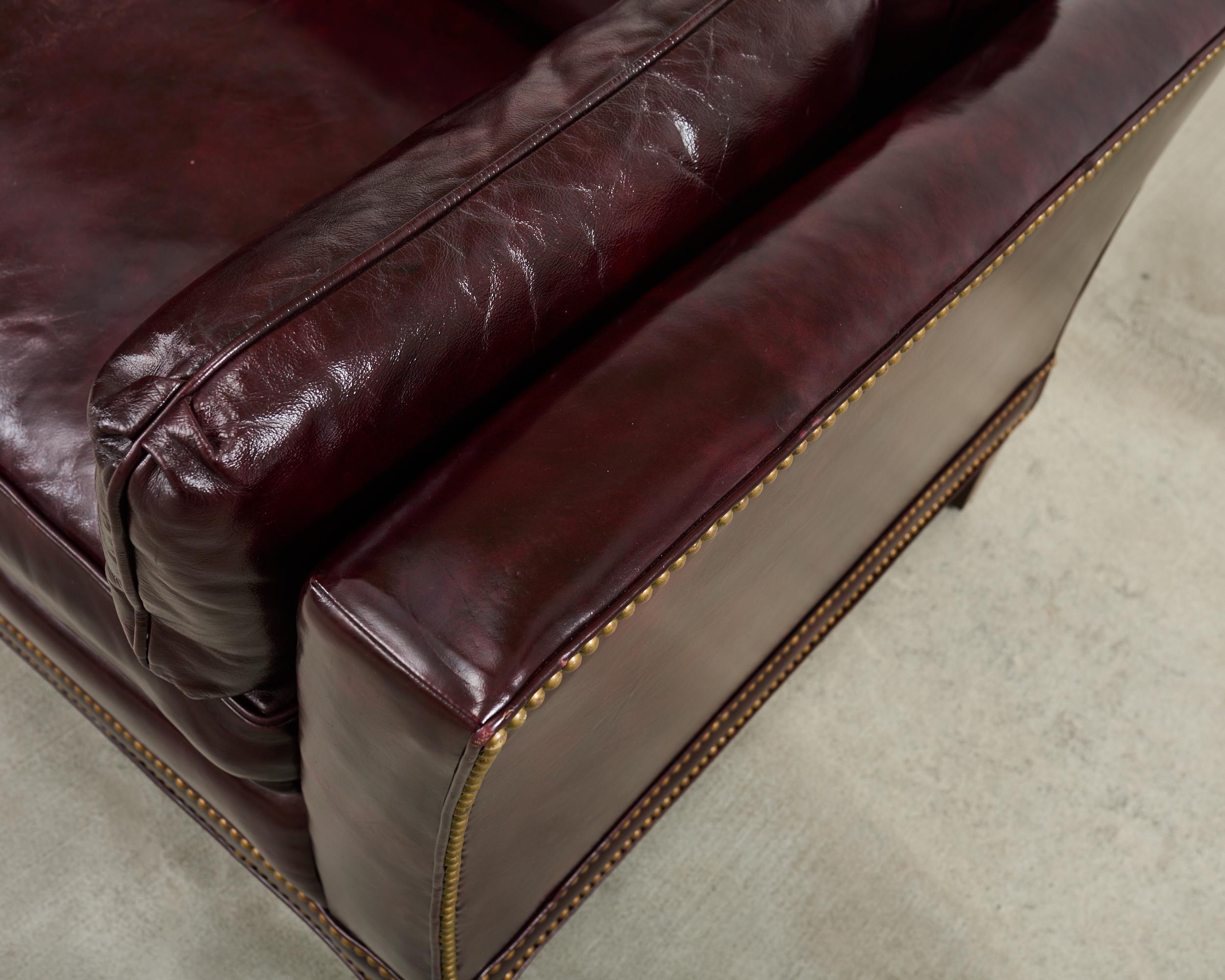English Regency Style Waxed Cordovan Leather Case Sofa For Sale 12