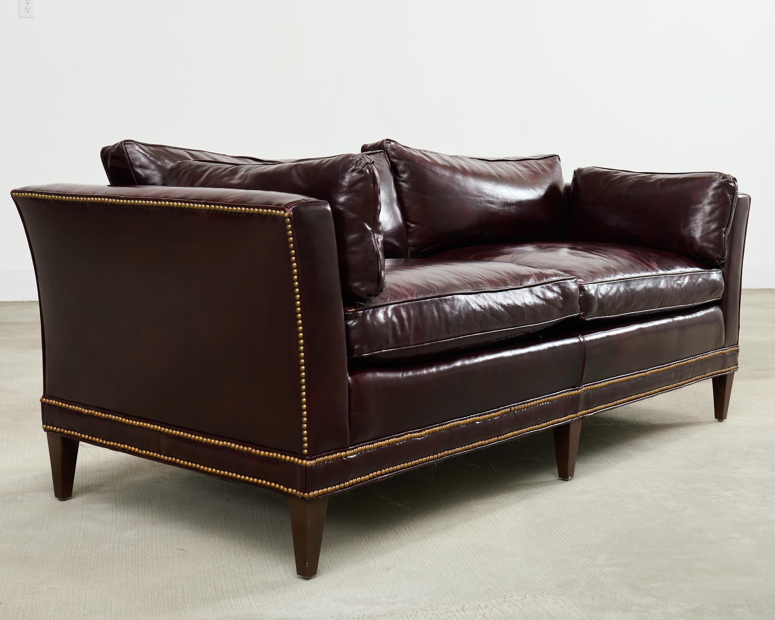 Mid-Century Modern English Regency Style Waxed Cordovan Leather Case Sofa For Sale