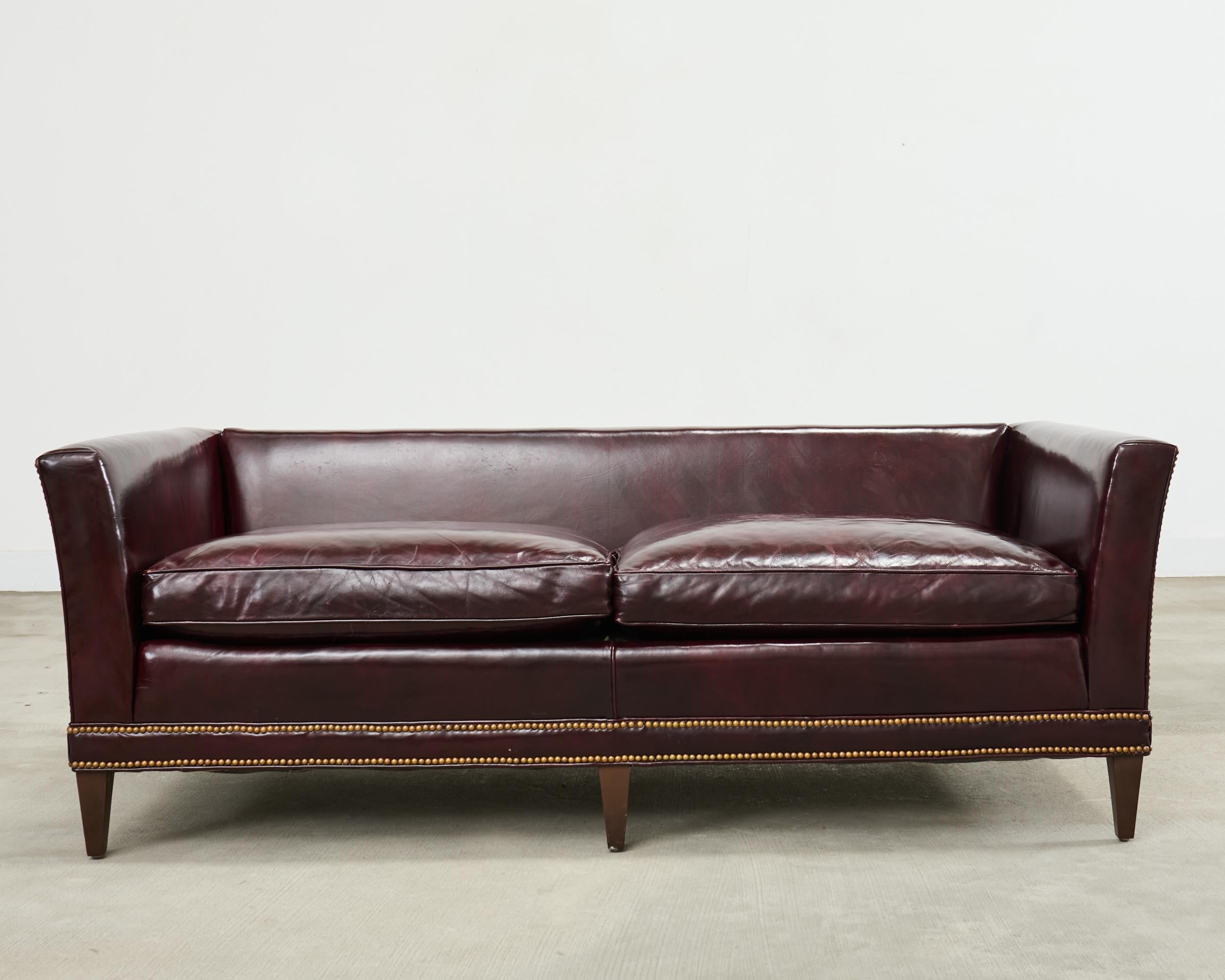 American English Regency Style Waxed Cordovan Leather Case Sofa For Sale