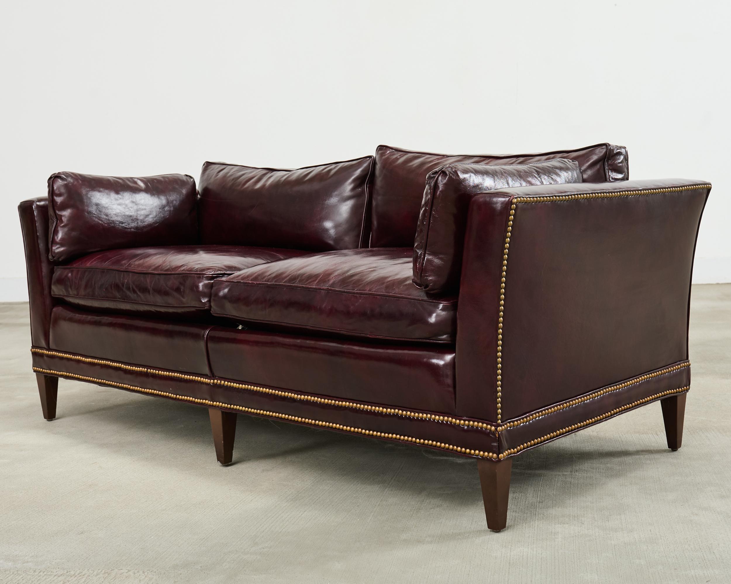 Hand-Crafted English Regency Style Waxed Cordovan Leather Case Sofa For Sale
