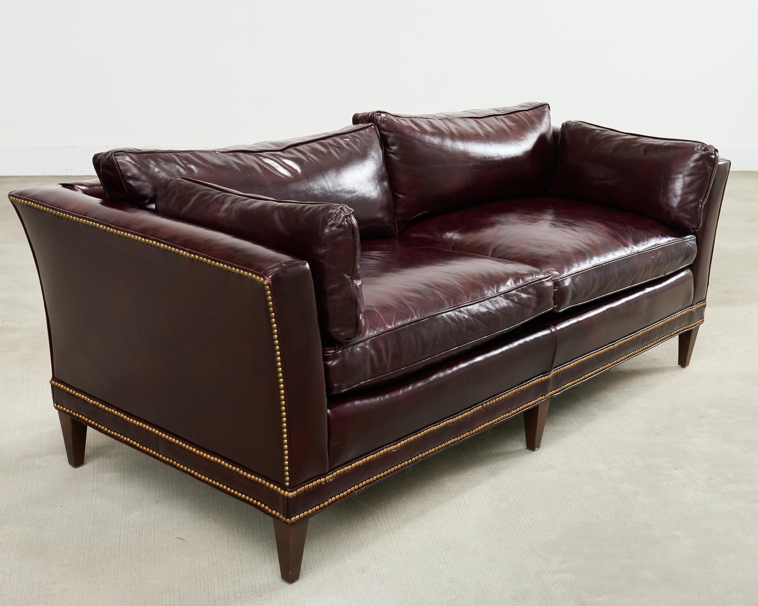 English Regency Style Waxed Cordovan Leather Case Sofa In Good Condition For Sale In Rio Vista, CA