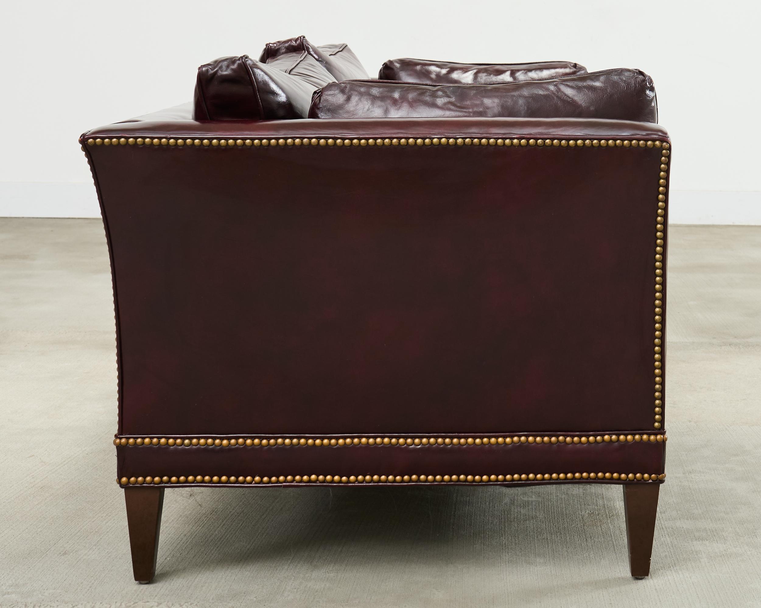 20th Century English Regency Style Waxed Cordovan Leather Case Sofa For Sale