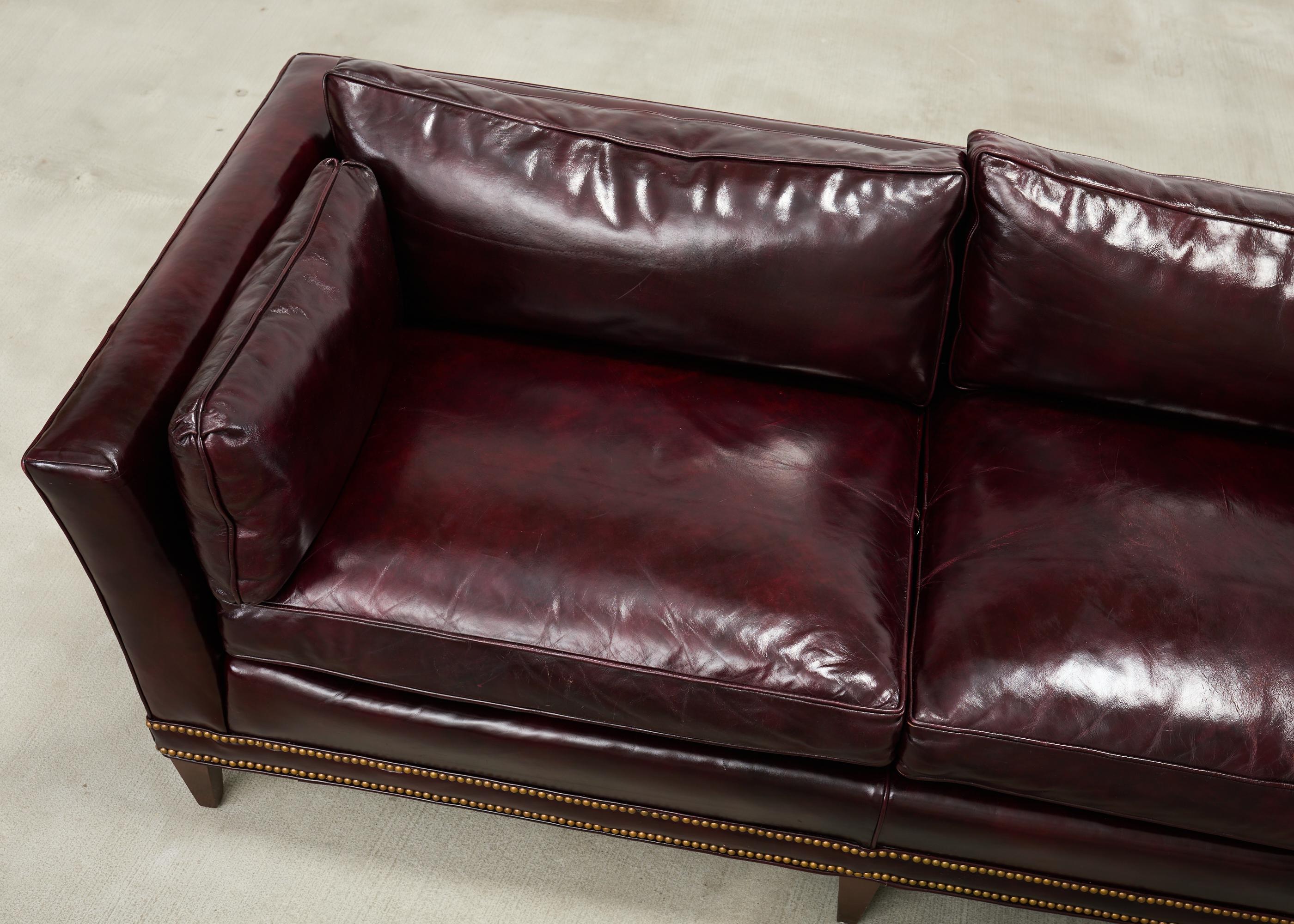 English Regency Style Waxed Cordovan Leather Case Sofa For Sale 1