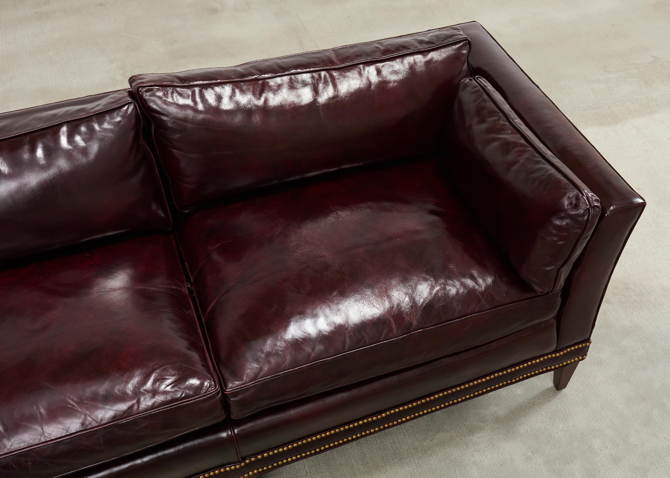 English Regency Style Waxed Cordovan Leather Case Sofa For Sale 2