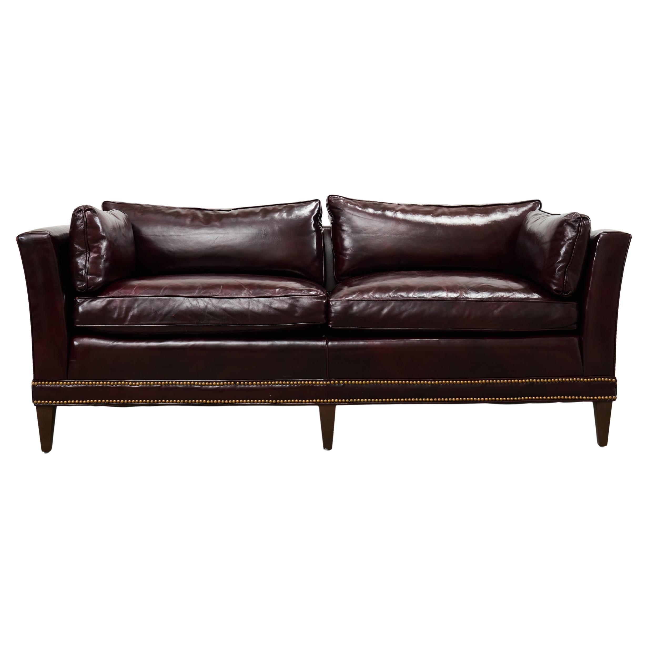 English Regency Style Waxed Cordovan Leather Case Sofa For Sale
