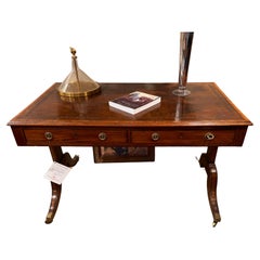 English Regency Style Writing Sofa Table with Leather Surface, Brass Fittings
