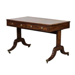 Mesa de Sofá para Escribir Estilo Regencia Inglés con Superficie de Cuero, Herrajes de Latón