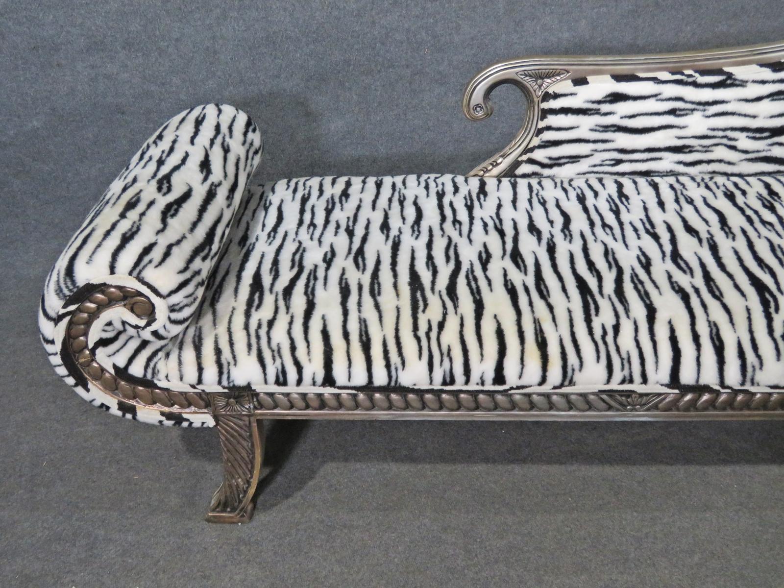Regency Revival English Regency Style Zebra Print Upholstered Recamier Chaise Daybed