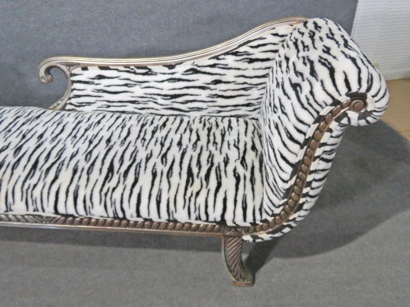 European English Regency Style Zebra Print Upholstered Recamier Chaise Daybed