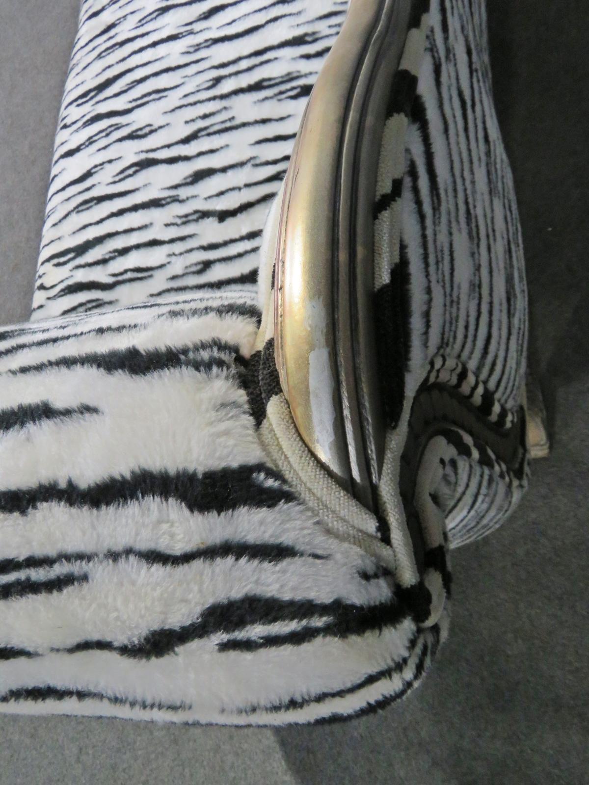 Walnut English Regency Style Zebra Print Upholstered Recamier Chaise Daybed