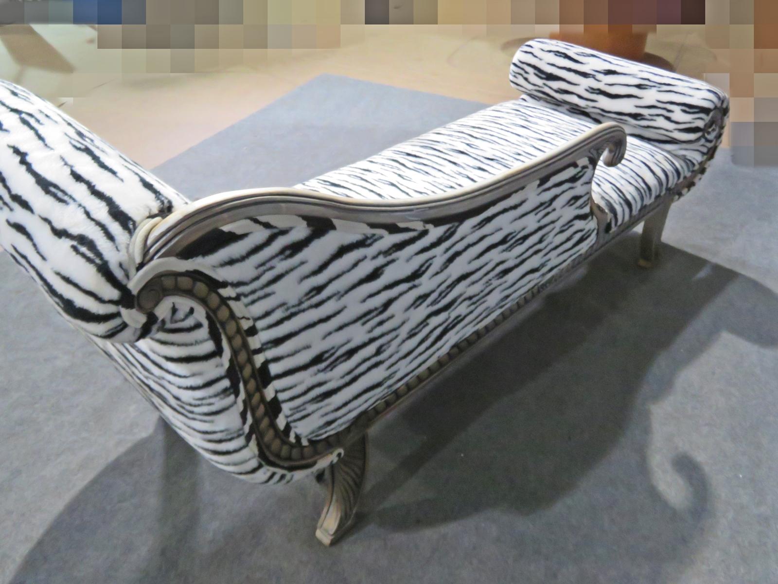 English Regency Style Zebra Print Upholstered Recamier Chaise Daybed 1