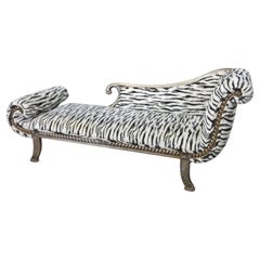Vintage English Regency Style Zebra Print Upholstered Recamier Chaise Daybed