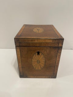 English Regency Tea Caddy with Inlay and Interior Lid, 19th Century