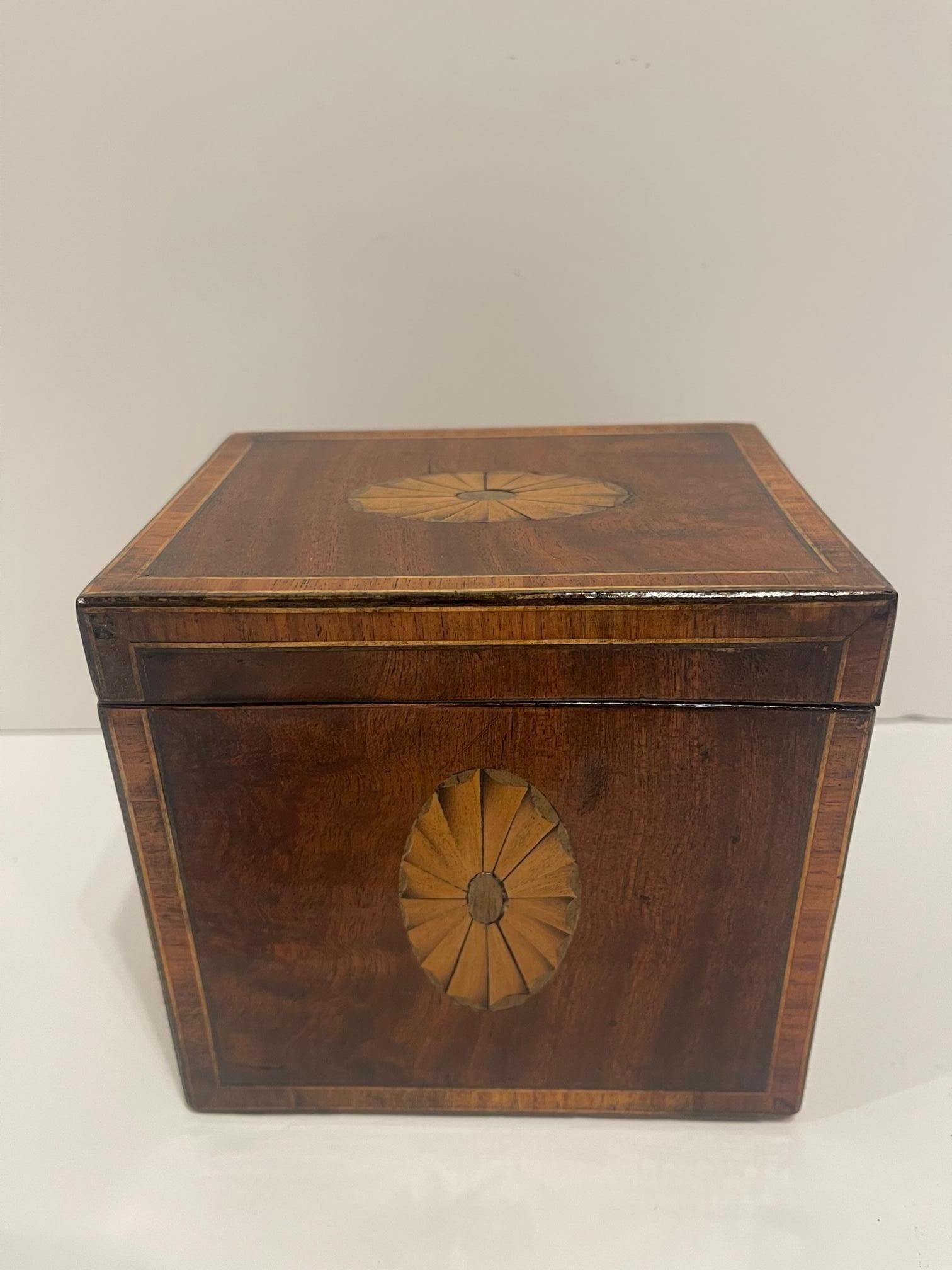 English Regency Tea Caddy with Inlay and Interior Lid, 19th Century For Sale 1