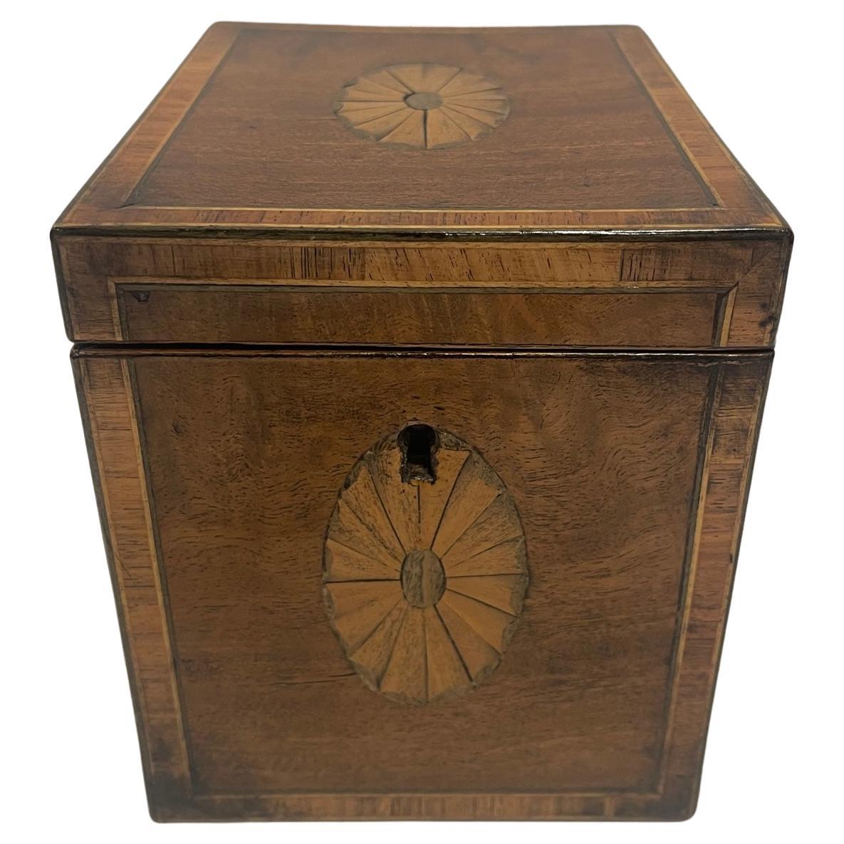 English Regency Tea Caddy with Inlay and Interior Lid, 19th Century