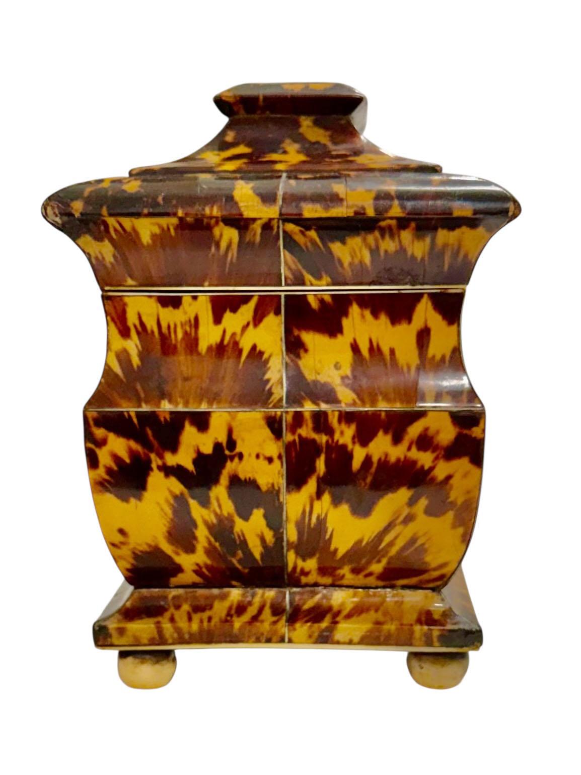 English Regency Tortoiseshell Pagoda Form Tea Caddy In Good Condition For Sale In Tampa, FL