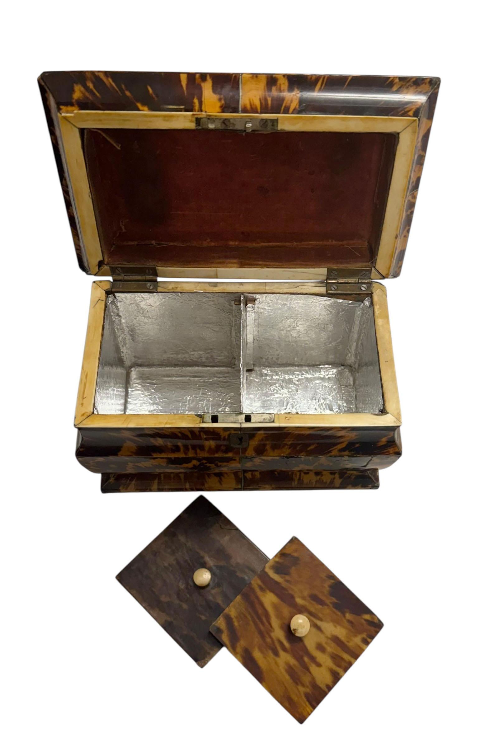 English Regency Tortoiseshell Pagoda Form Tea Caddy For Sale 1