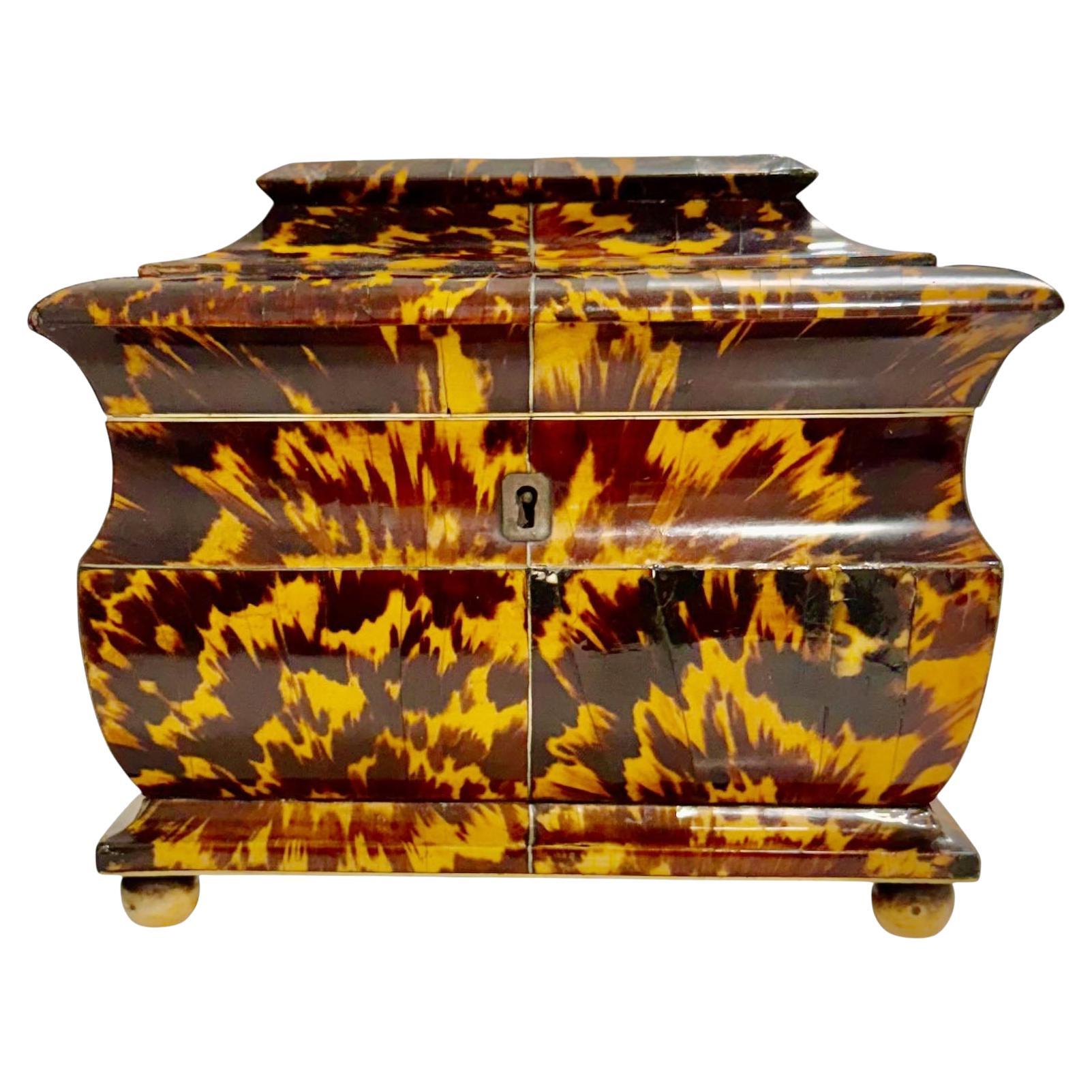 English Regency Tortoiseshell Pagoda Form Tea Caddy For Sale