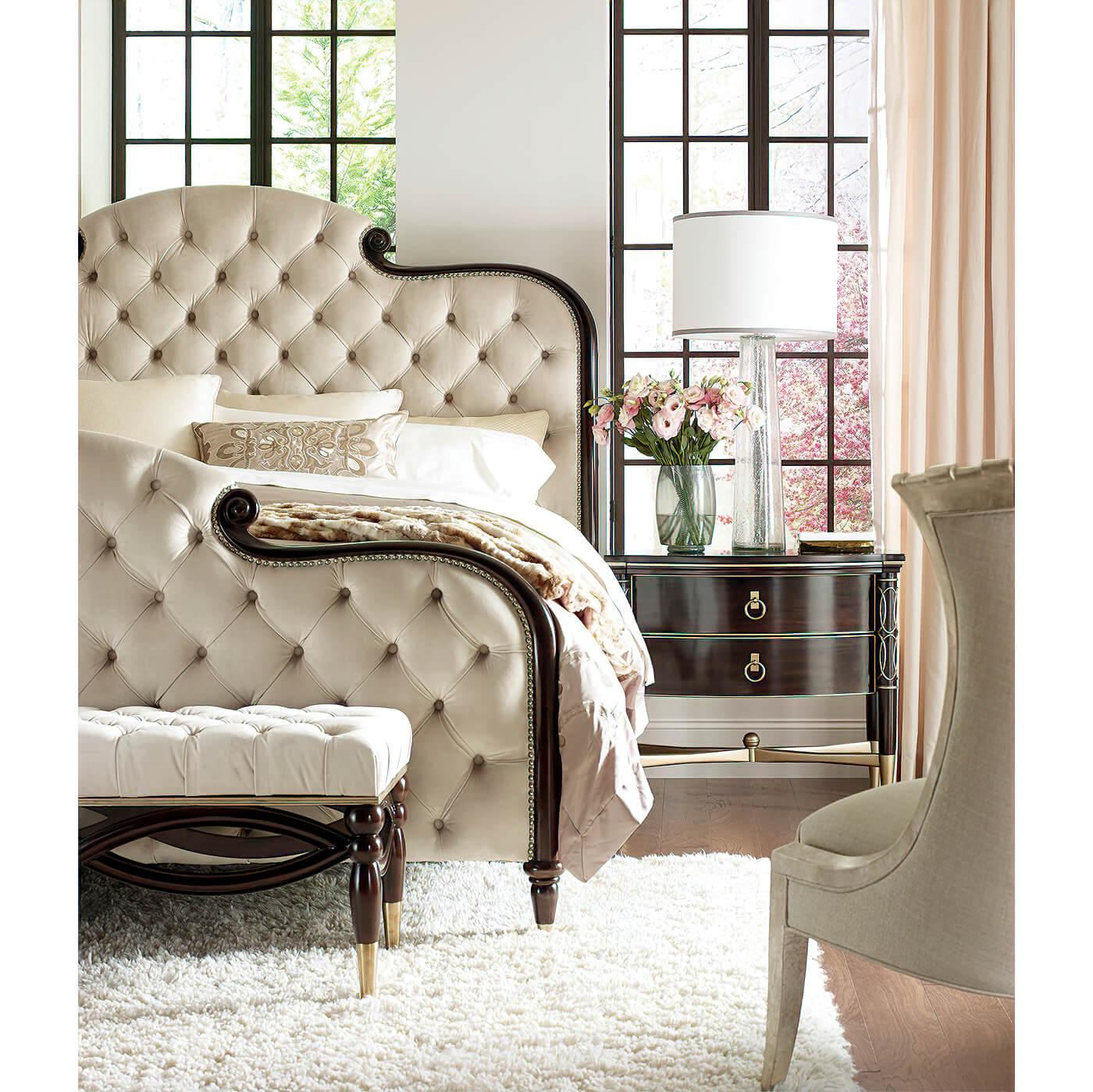 Asian English Regency Tufted Queen Size Bed For Sale