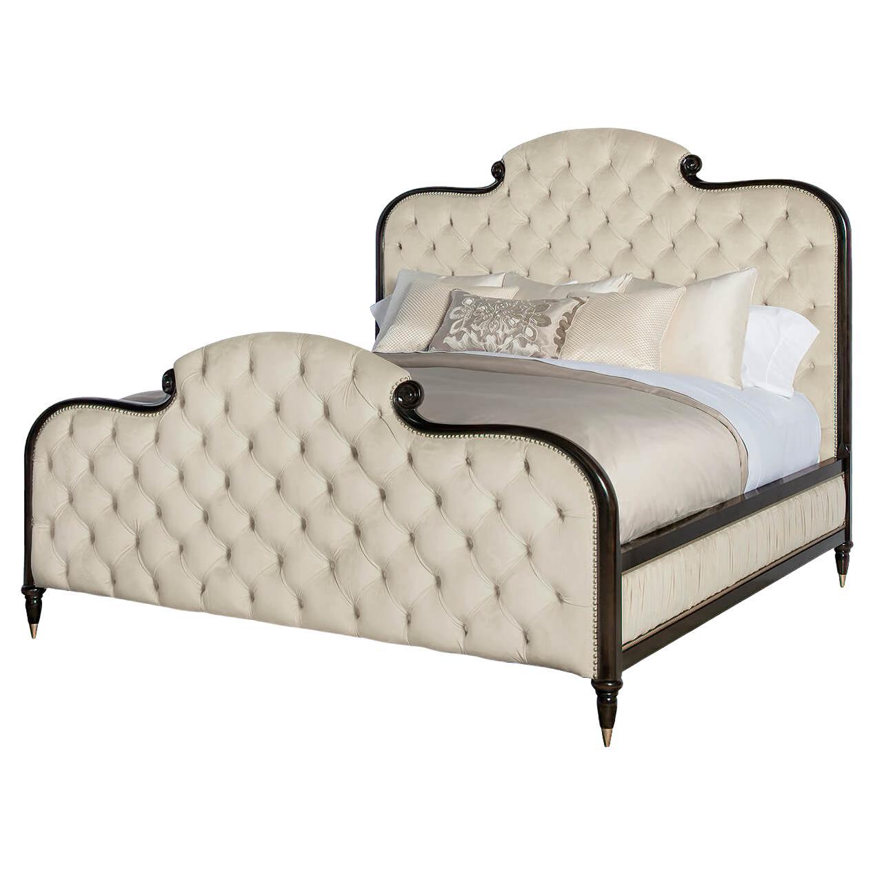English Regency Tufted Queen Size Bed For Sale