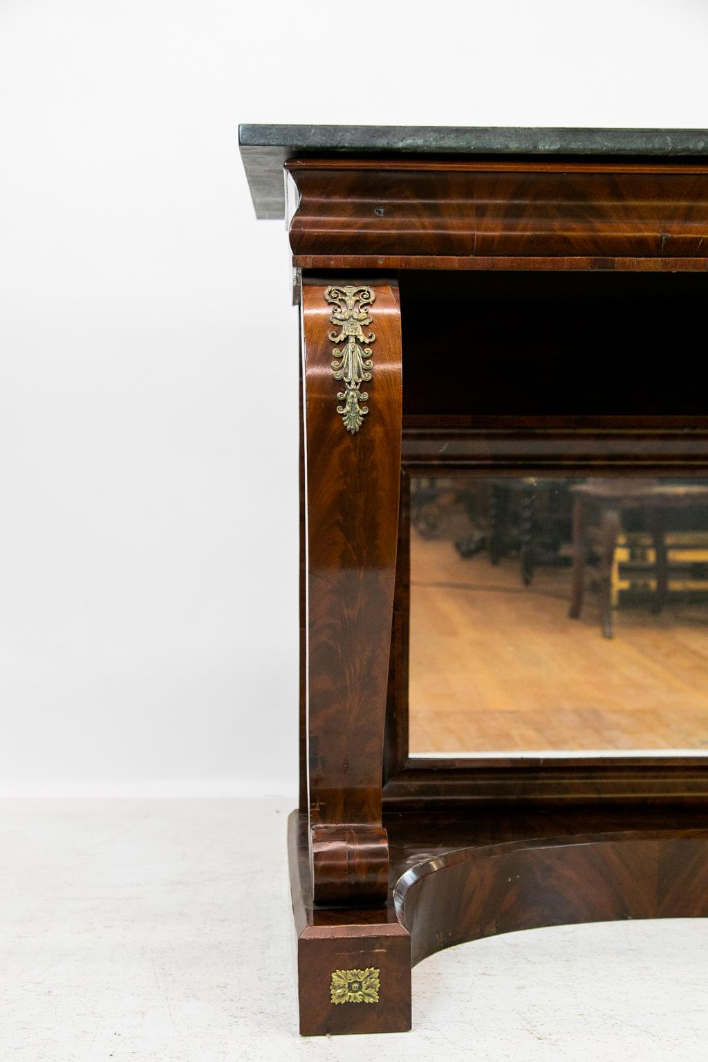 Veneer English Regency Verde Marble Top Console Table