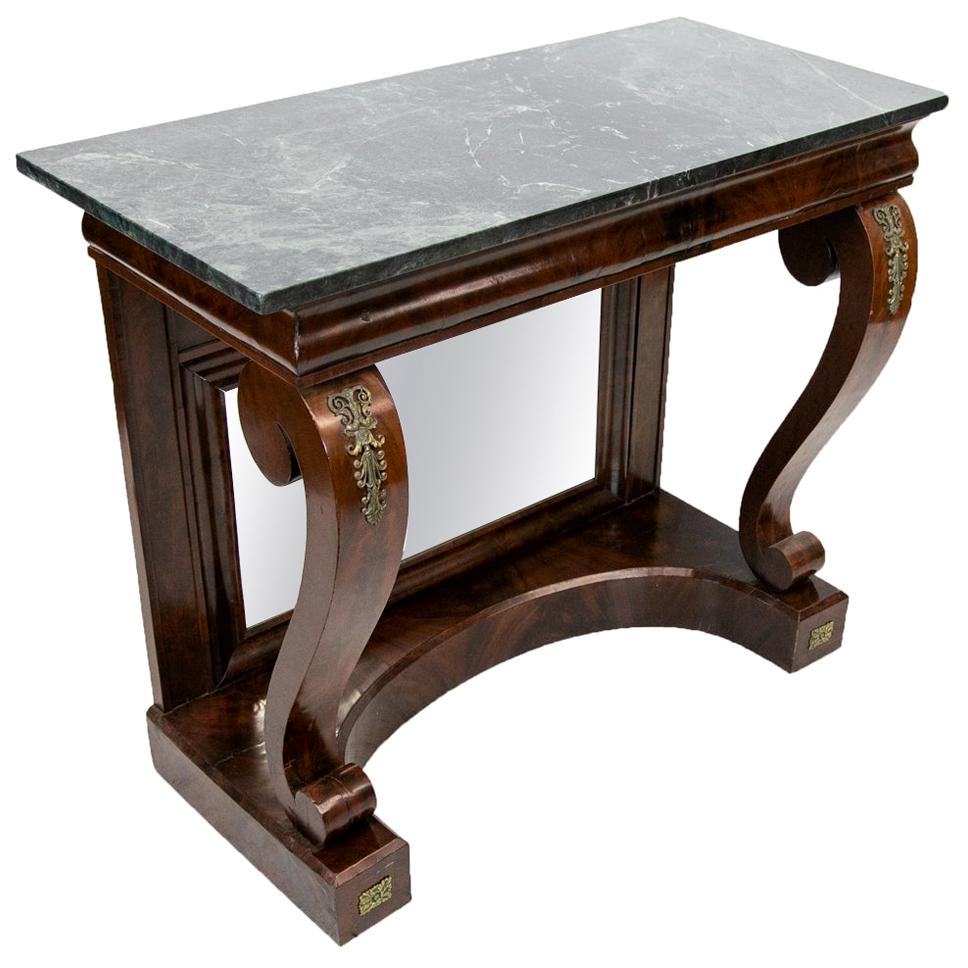 English Regency Verde Marble Top Console Table