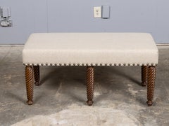 English Regency Walnut Bench with Barley Twist Legs, 19th Century