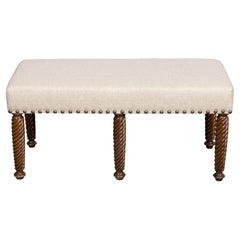 English Regency Walnut Bench with Barley Twist Legs, 19th Century