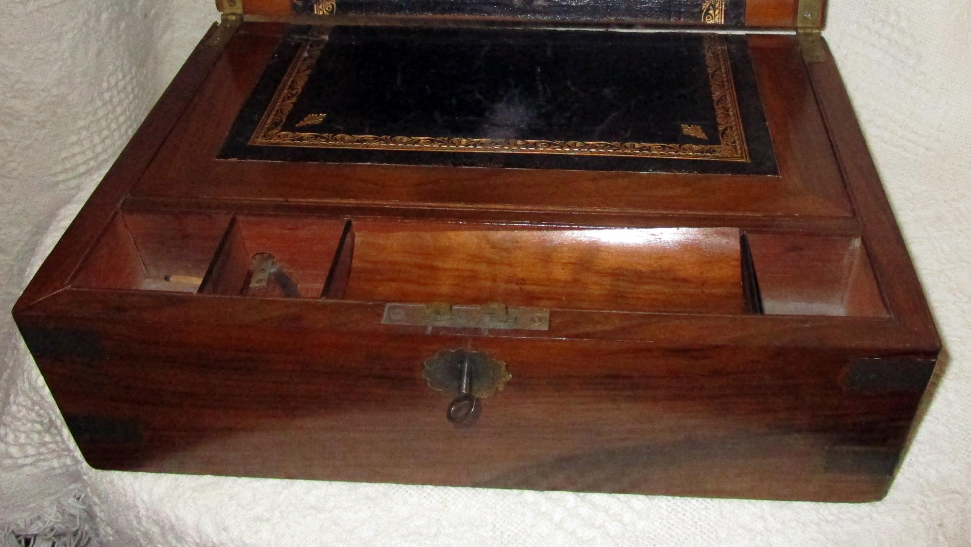 English Regency Walnut Traveling Lap Desk Box with Secret Compartment 2