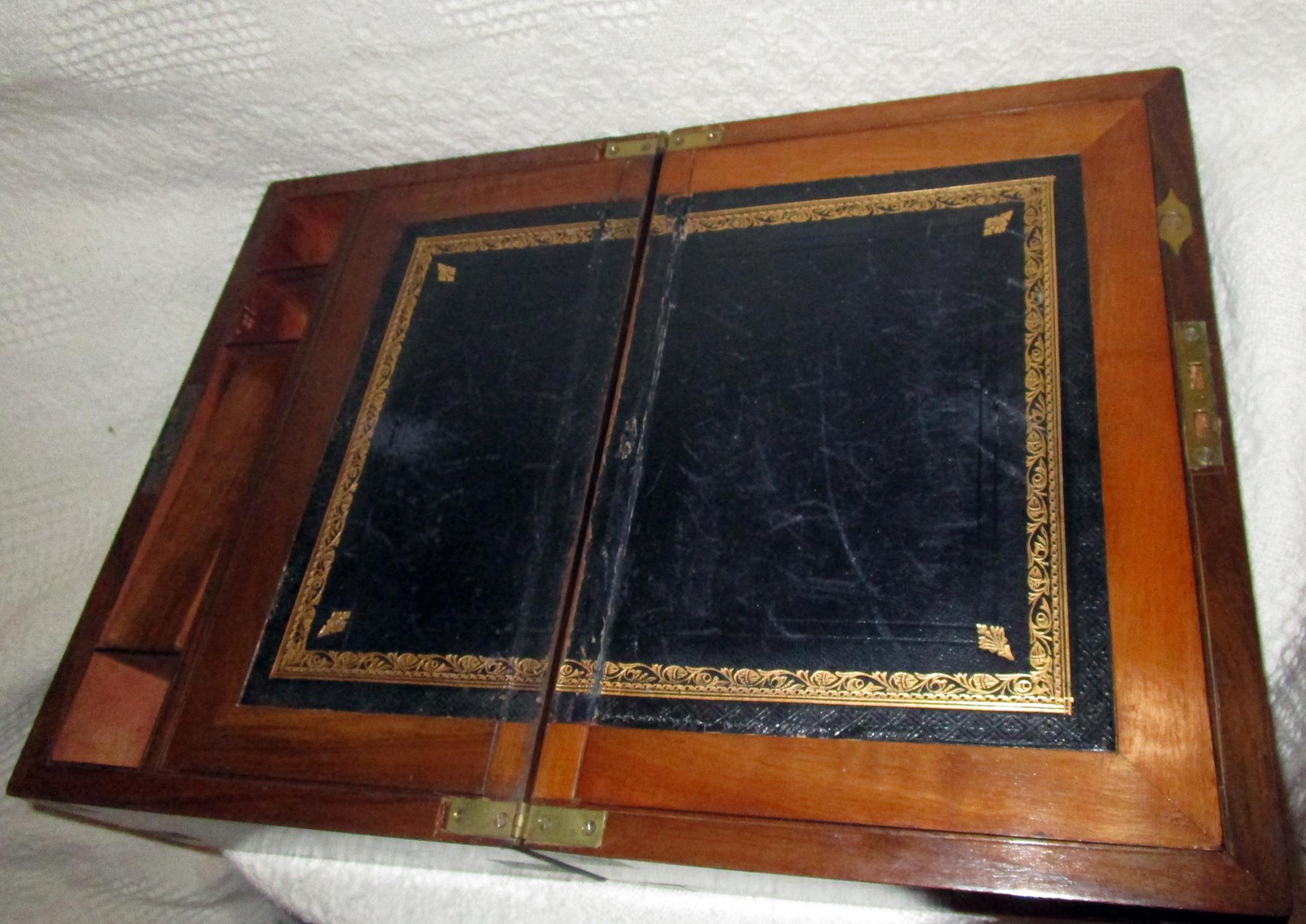 English Regency Walnut Traveling Lap Desk Box with Secret Compartment 3