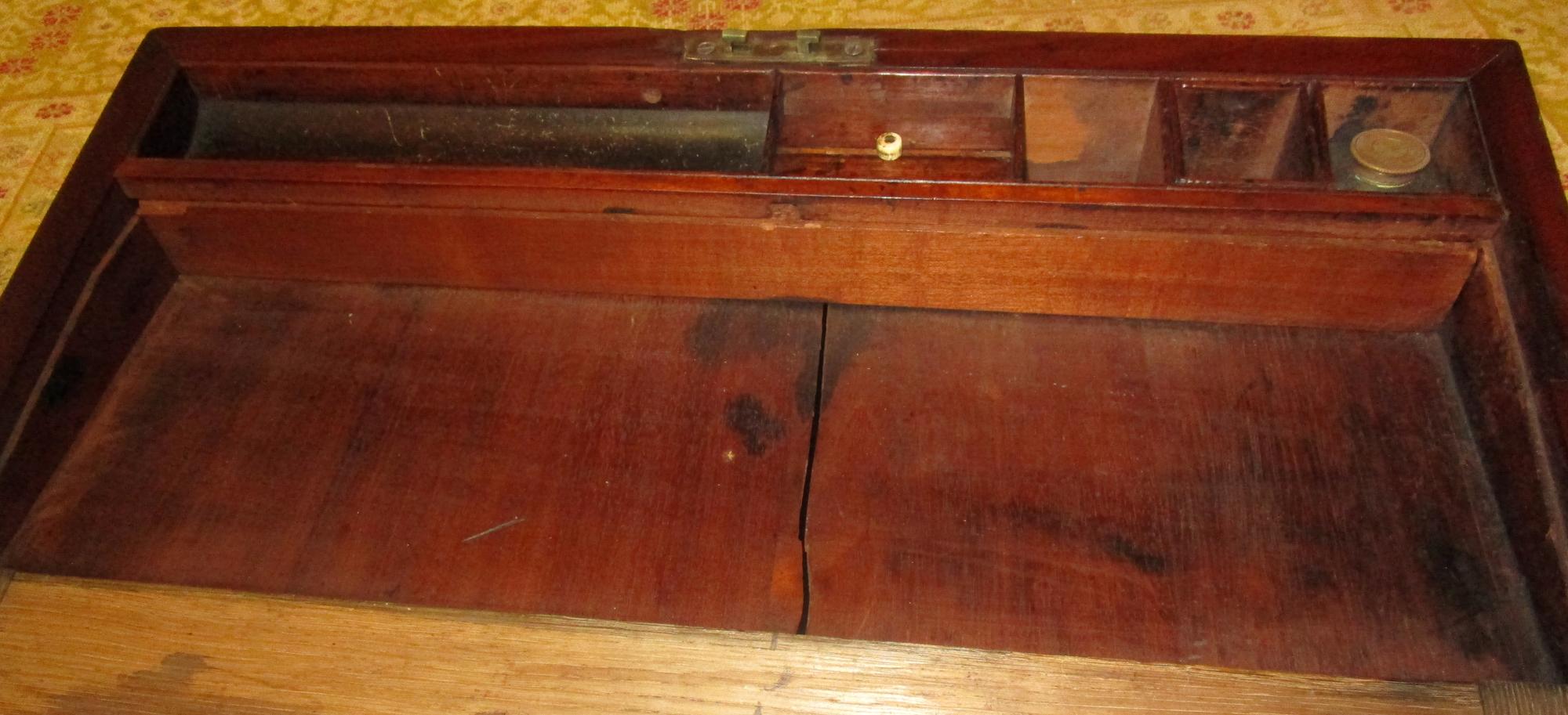 English Regency Walnut Travelling Lap Desk Box with Secret Compartment 6