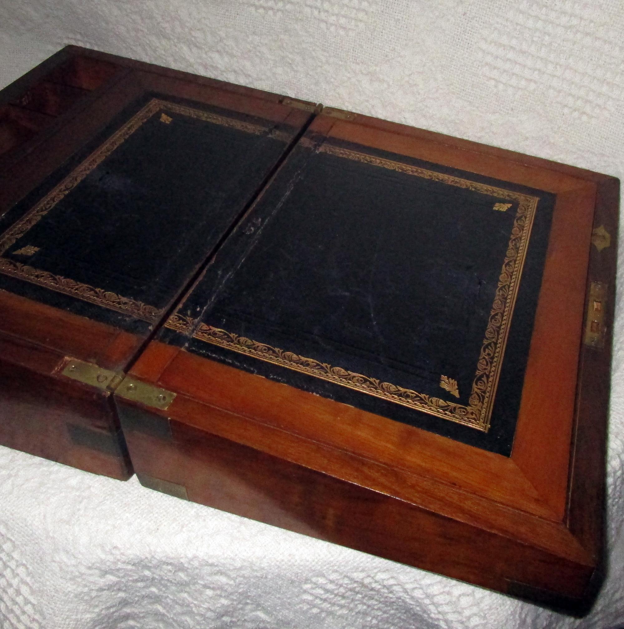 English Regency Walnut Traveling Lap Desk Box with Secret Compartment 4