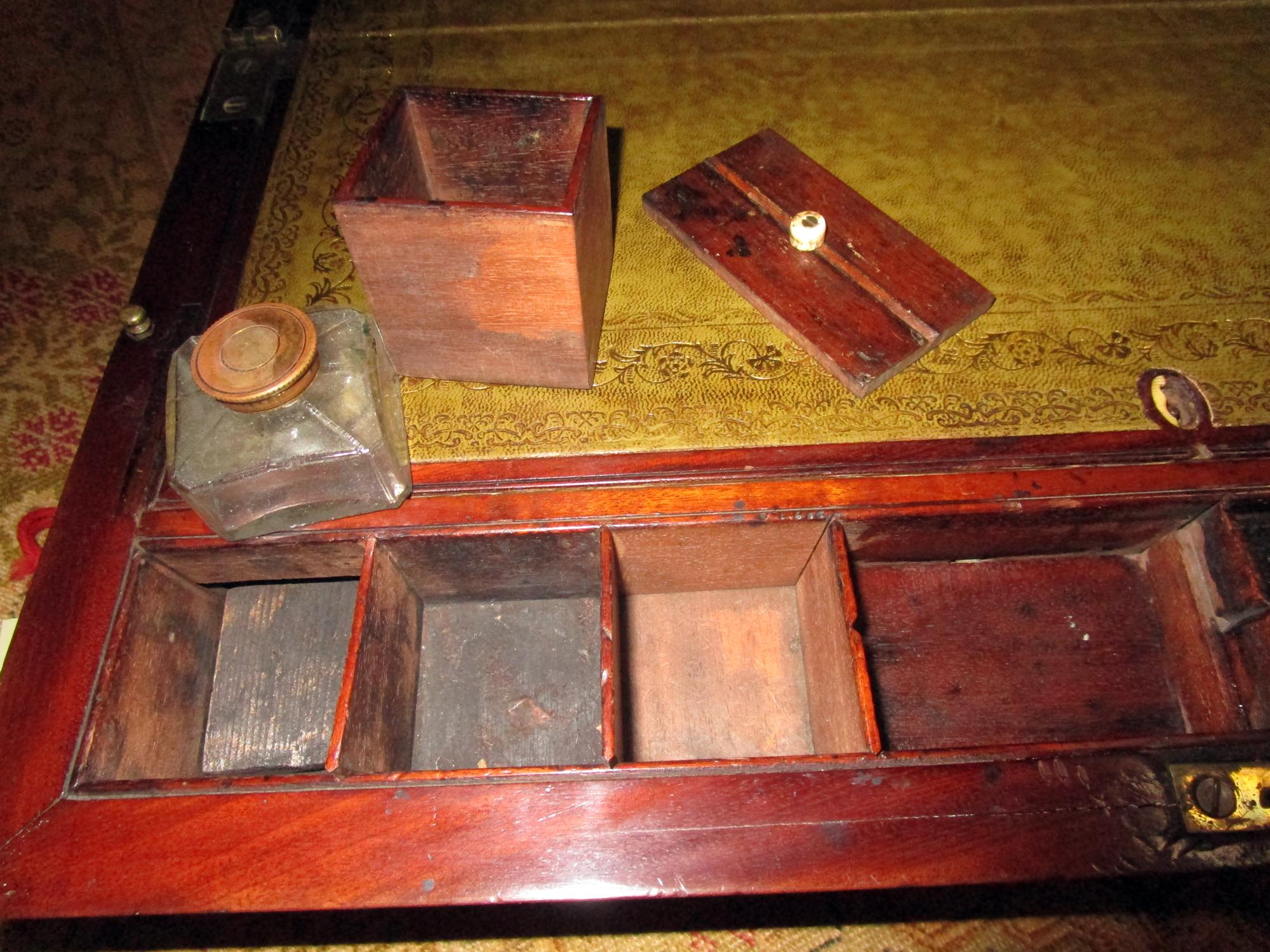 English Regency Walnut Travelling Lap Desk Box with Secret Compartment 7