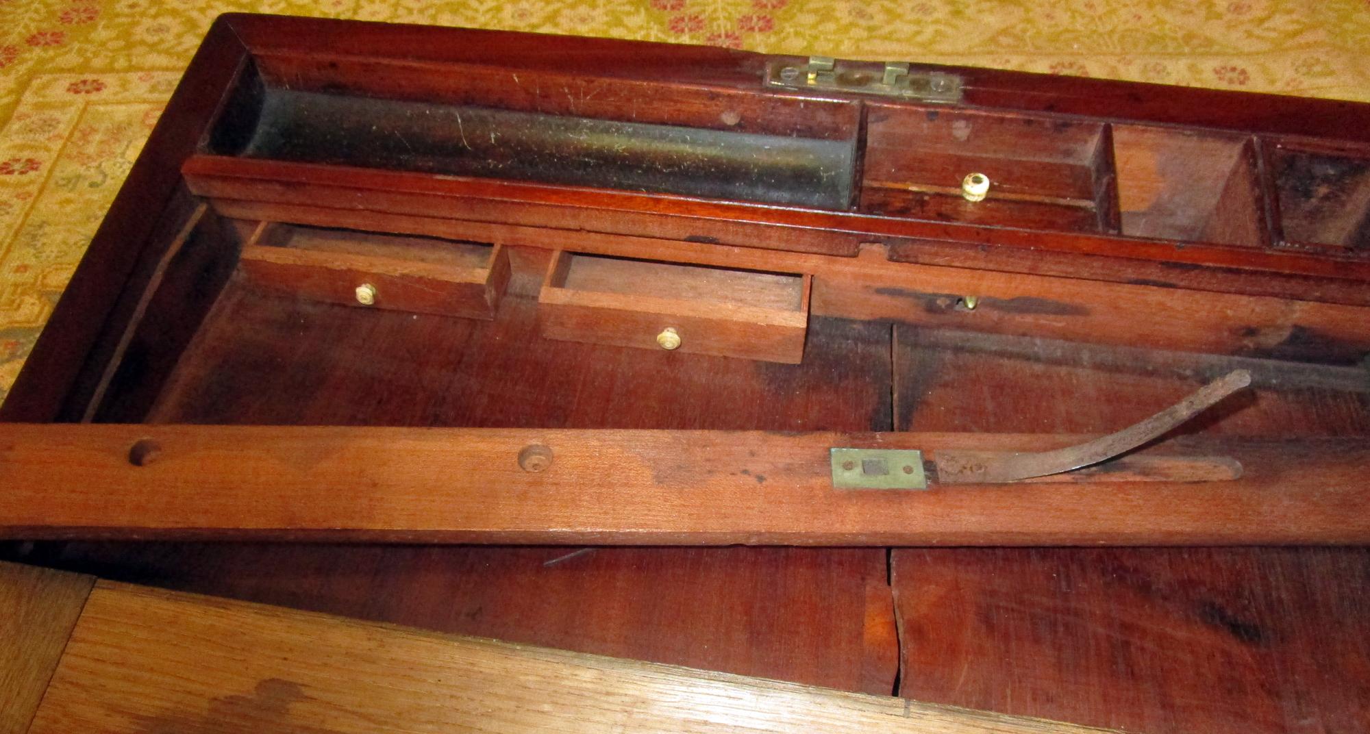 English Regency Walnut Travelling Lap Desk Box with Secret Compartment 8