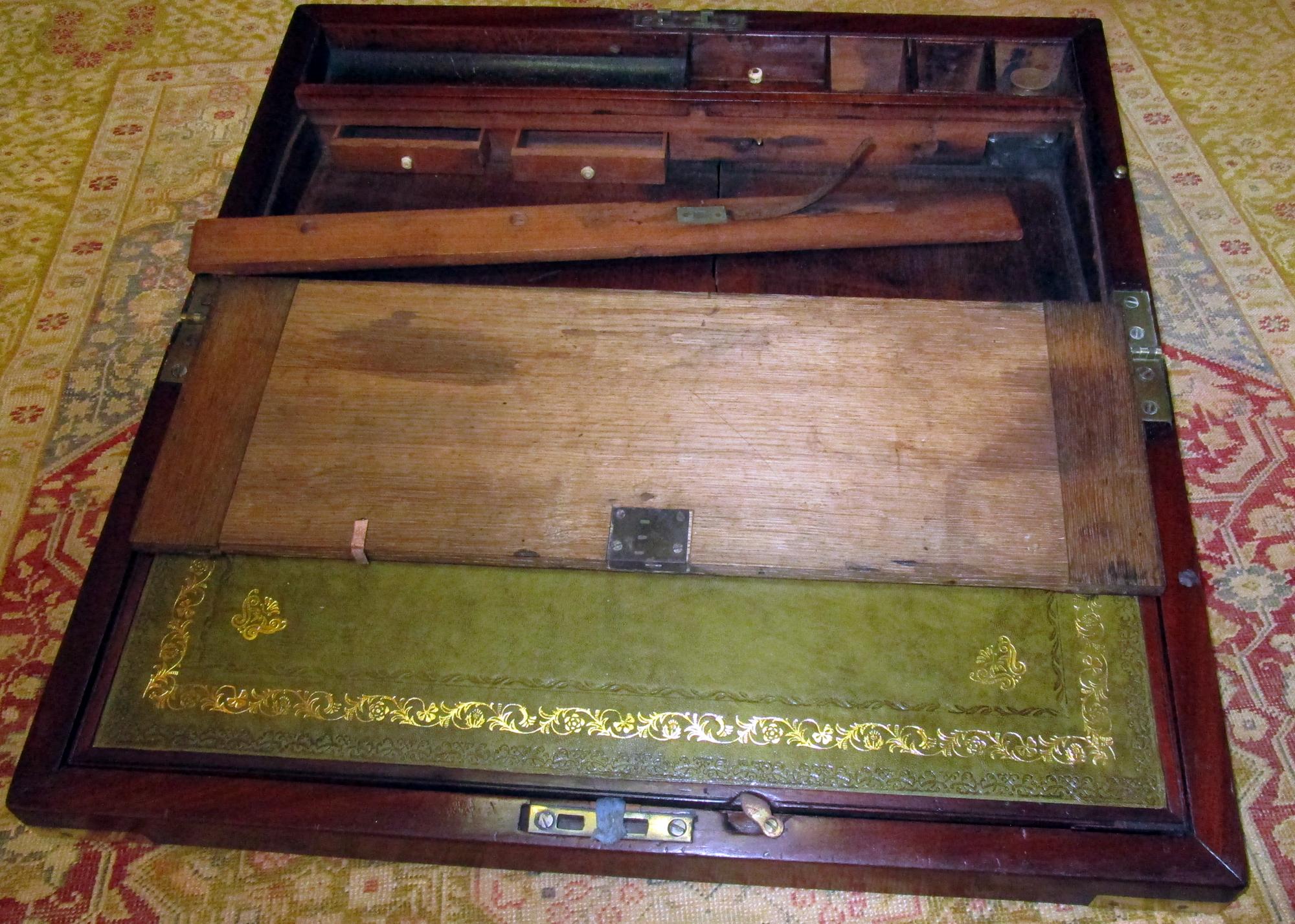English Regency Walnut Travelling Lap Desk Box with Secret Compartment 9