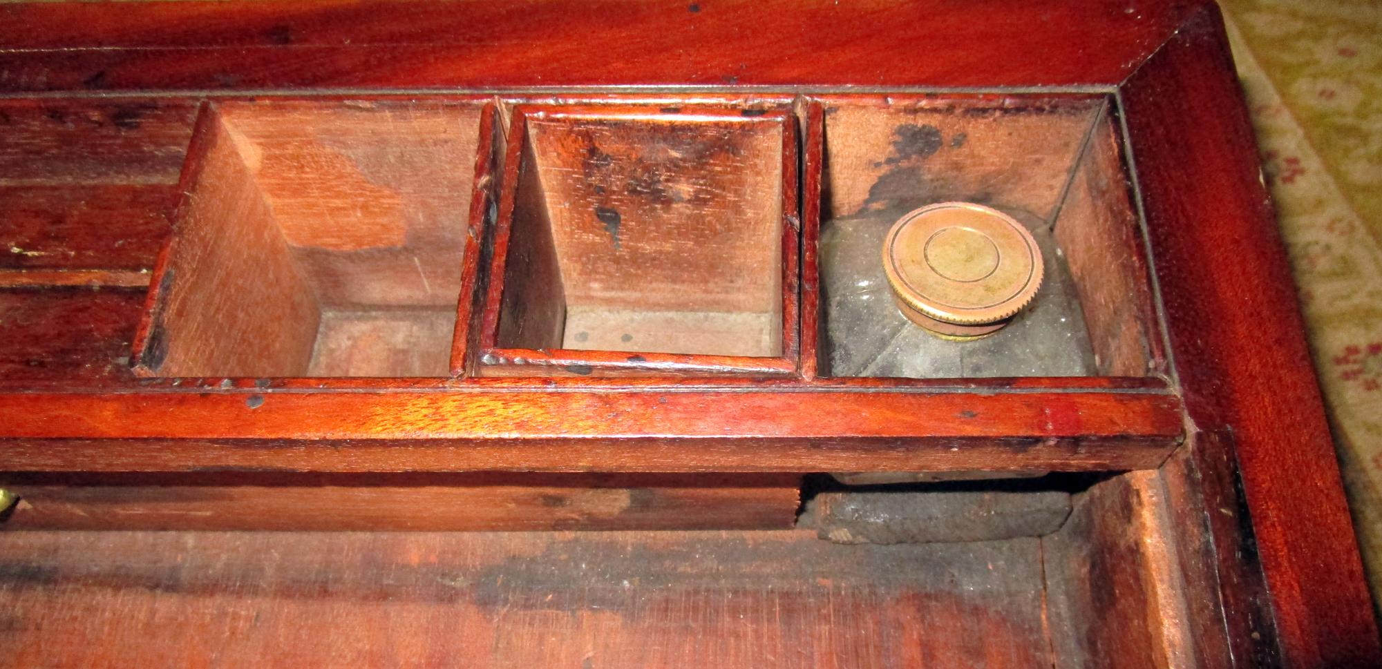 Early 19th Century English Regency Walnut Travelling Lap Desk Box with Secret Compartment