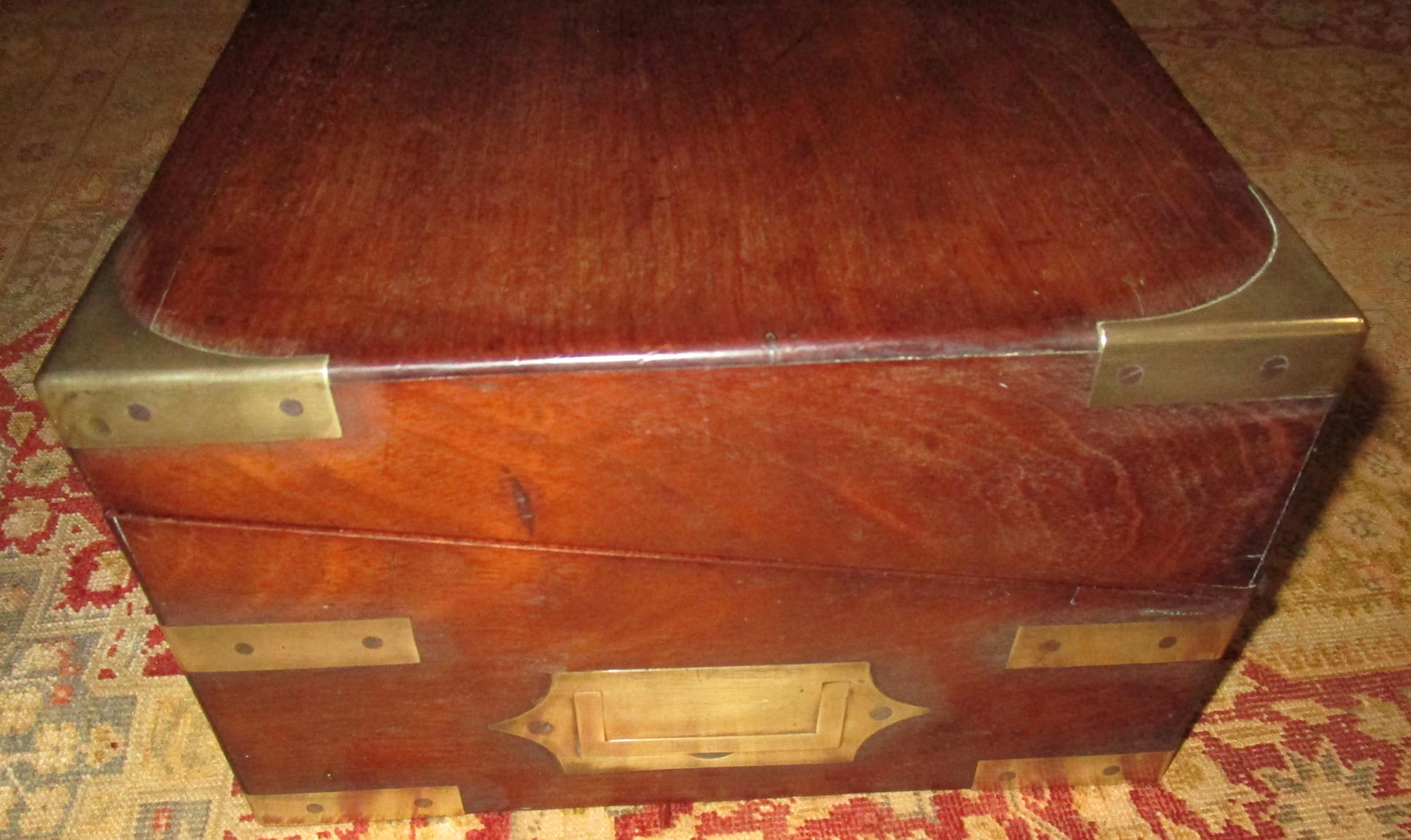 Brass English Regency Walnut Travelling Lap Desk Box with Secret Compartment