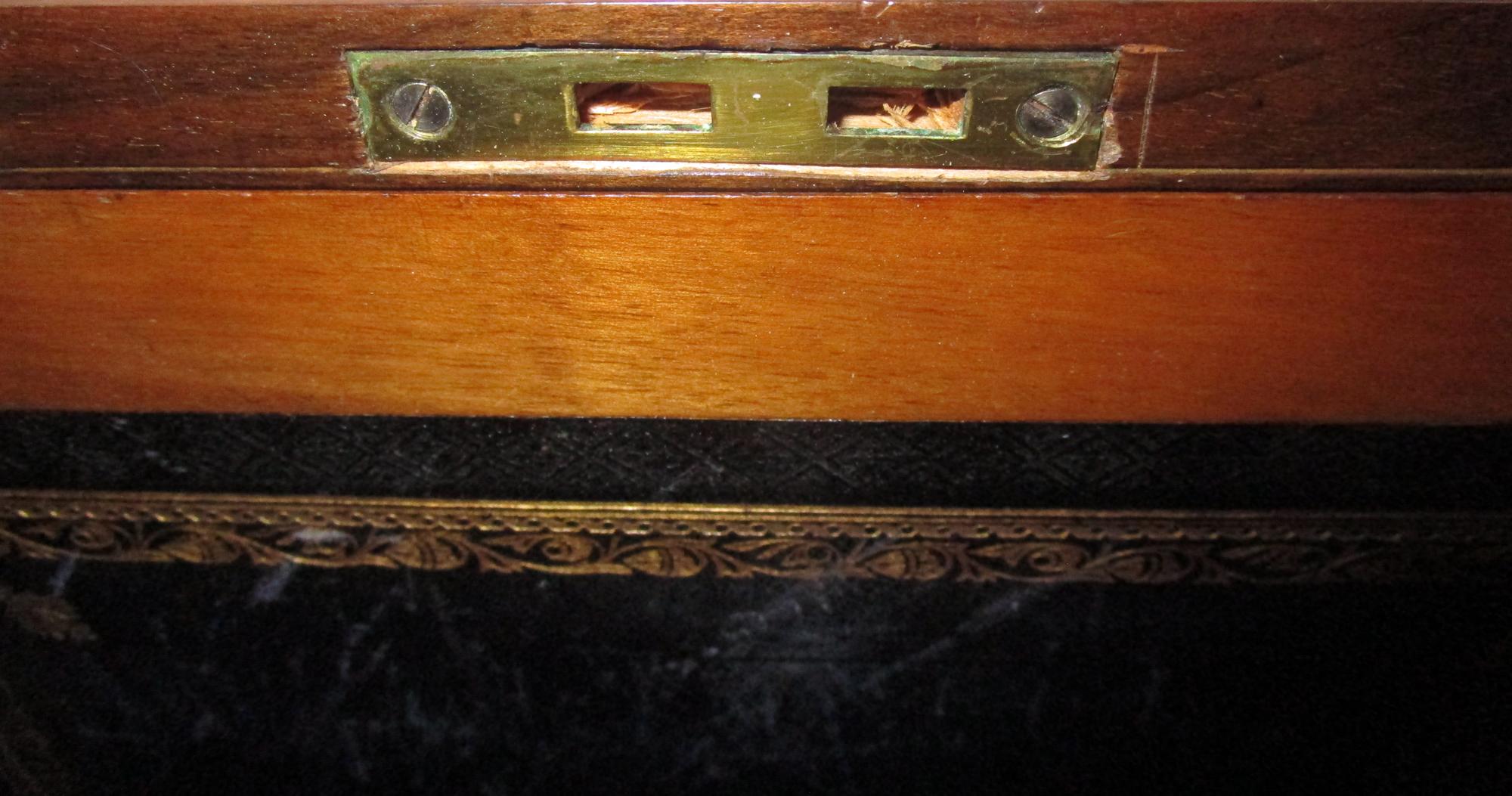 Brass English Regency Walnut Traveling Lap Desk Box with Secret Compartment