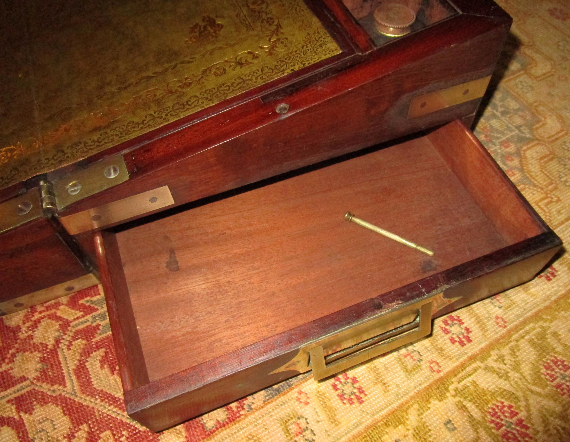 English Regency Walnut Travelling Lap Desk Box with Secret Compartment 3