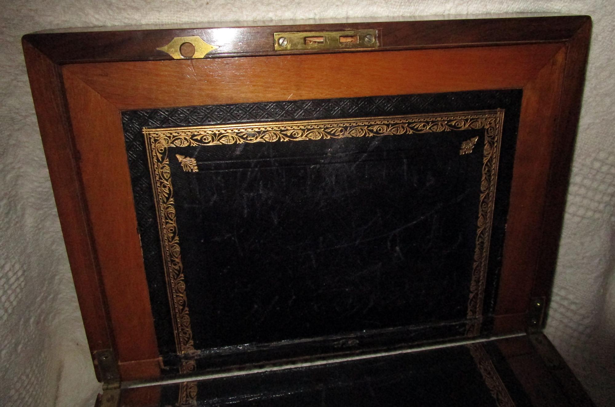 English Regency Walnut Traveling Lap Desk Box with Secret Compartment 1