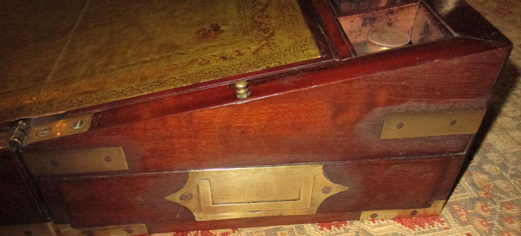 English Regency Walnut Travelling Lap Desk Box with Secret Compartment 4