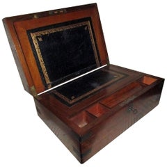 English Regency Walnut Traveling Lap Desk Box with Secret Compartment