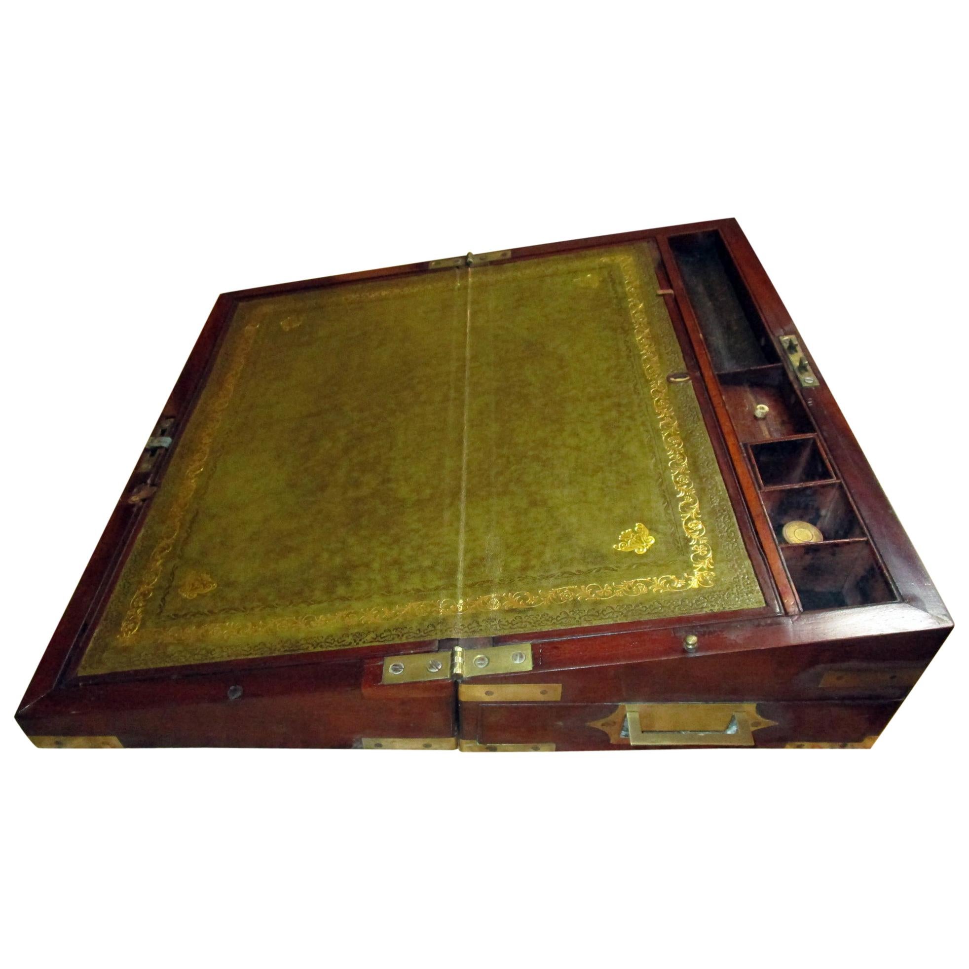 English Regency Walnut Travelling Lap Desk Box with Secret Compartment