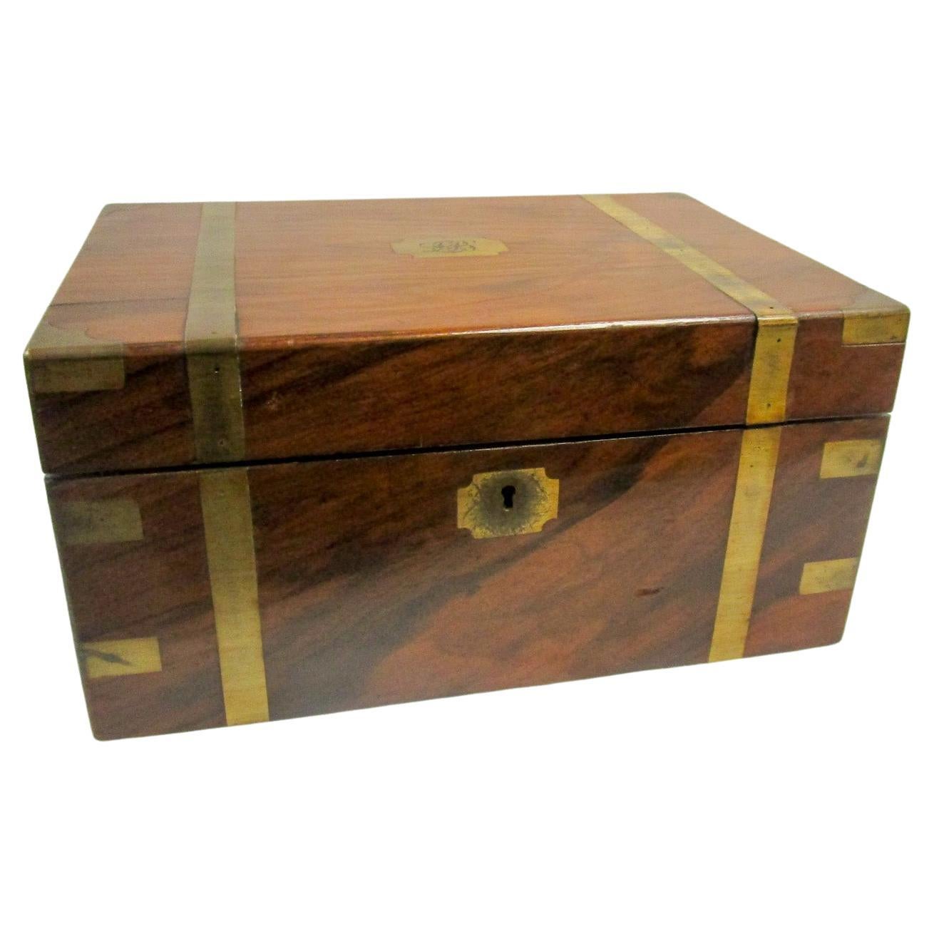 English Regency Walnut Traveling Lap Desk Box with Secret Compartment