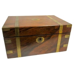 Antique English Regency Walnut Traveling Lap Desk Box with Secret Compartment