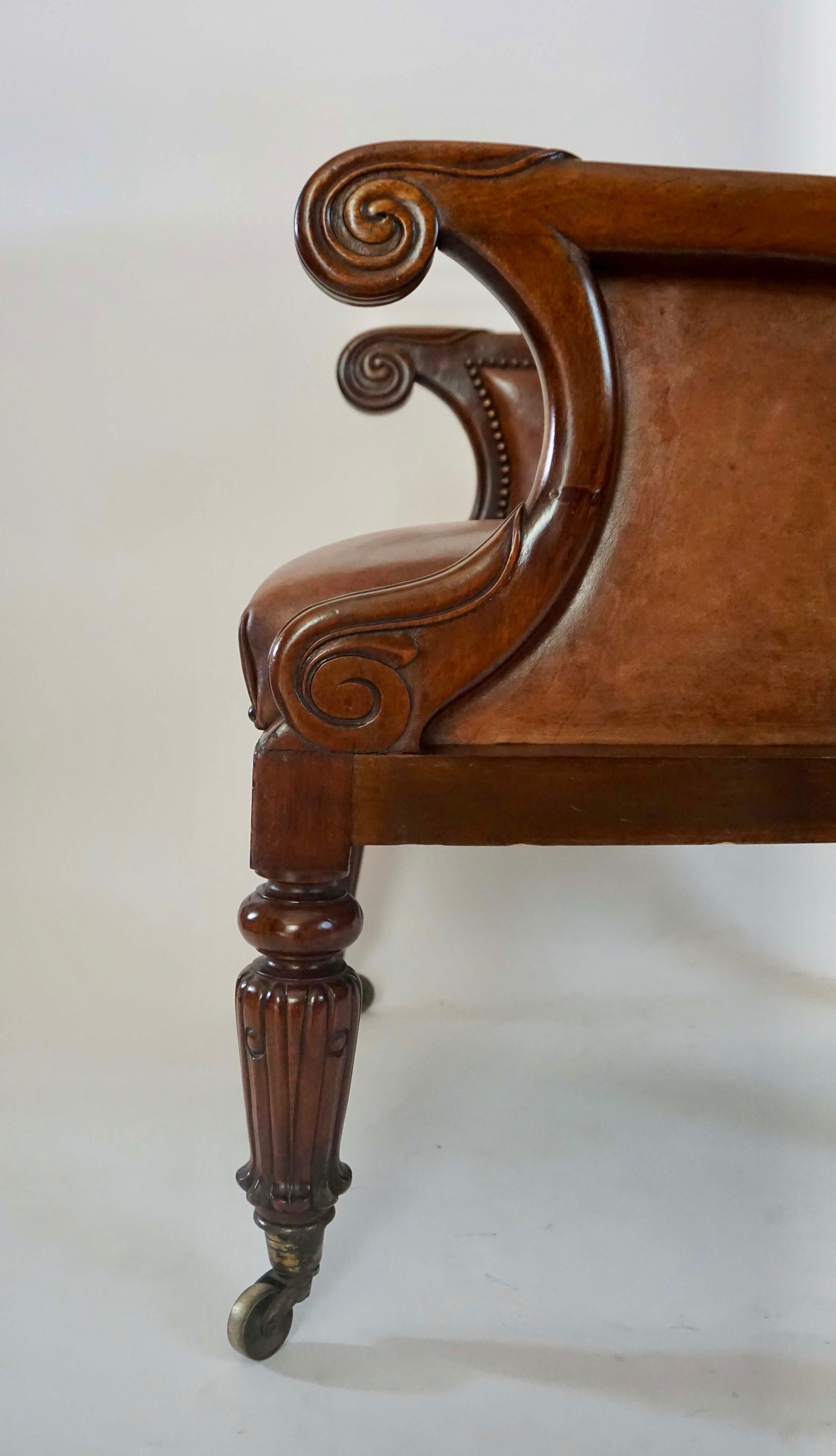 English Regency William IV Mahogany and Leather Bergère Armchair, circa 1835 4
