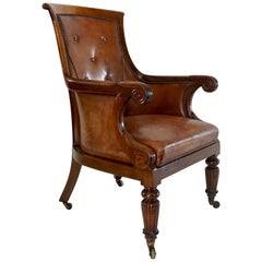 English Regency William IV Mahogany and Leather Bergère Armchair, circa 1835