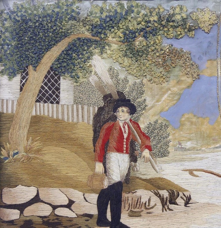 English Regency Wool And Silk Picture Unusually Decorated With A