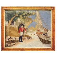 English Regency Wool and Silk Picture Unusually Decorated with a Sailor and Boat