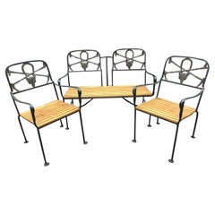 Antique English Regency Wrought Iron and Brass Fox Three Piece Garden Set, Early 20th C